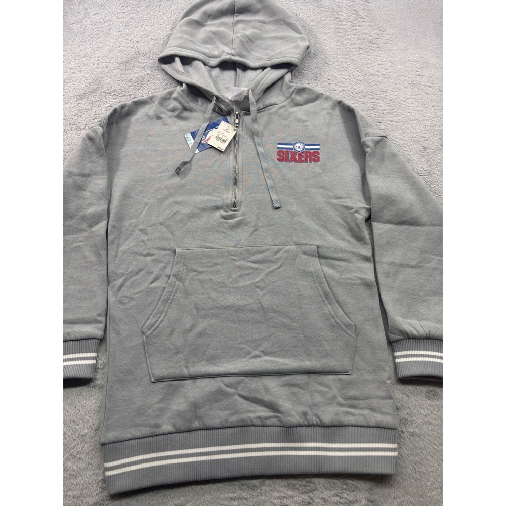 NBA Philadelphia 76ers Mens Medium Quarter Zip Hoodie‎ Grey NWT